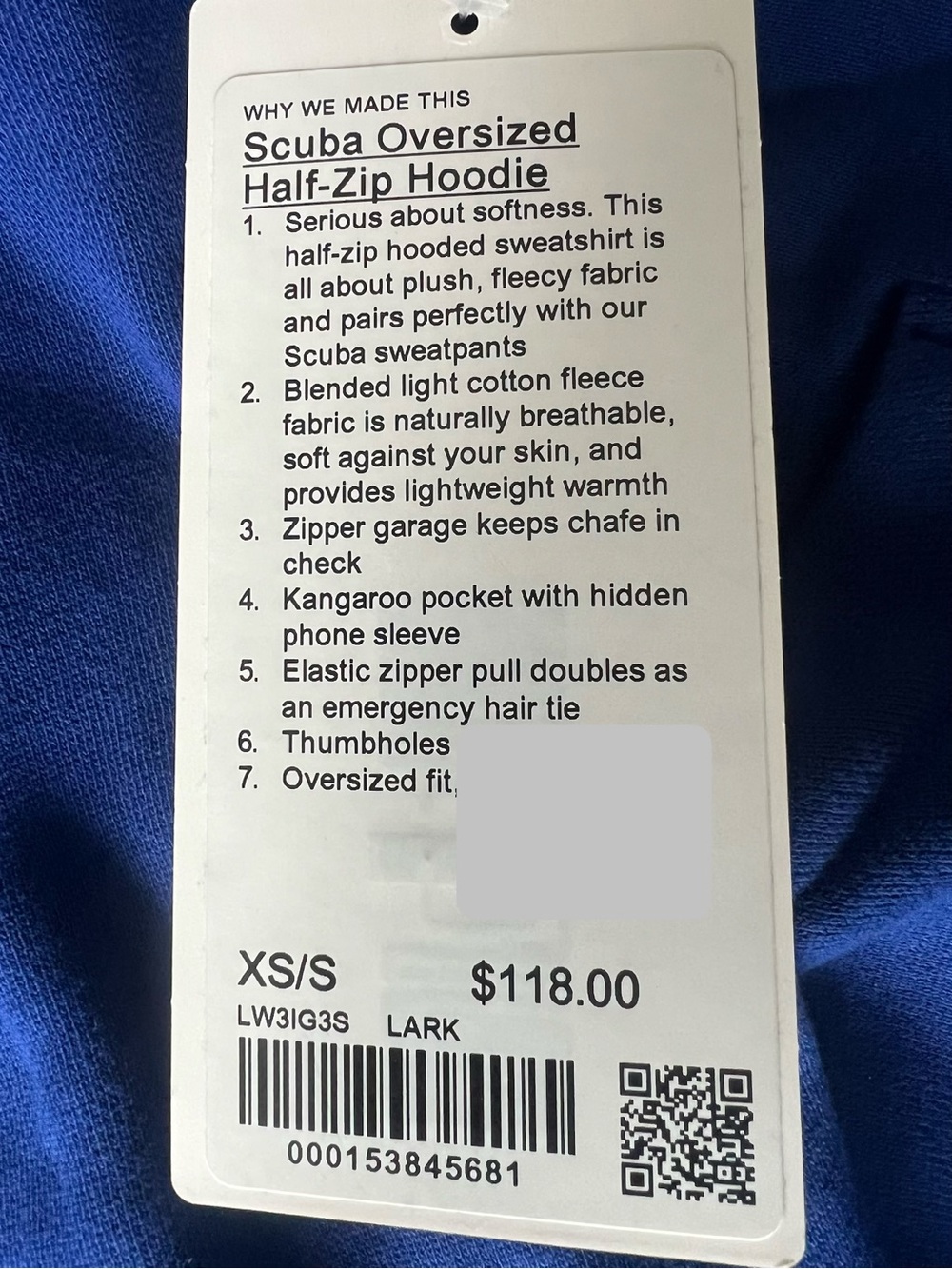 lululemon Scuba Oversized Half-Zip Hoodie (NWT) in Larkspur (Blue) - Picture 2 of 10